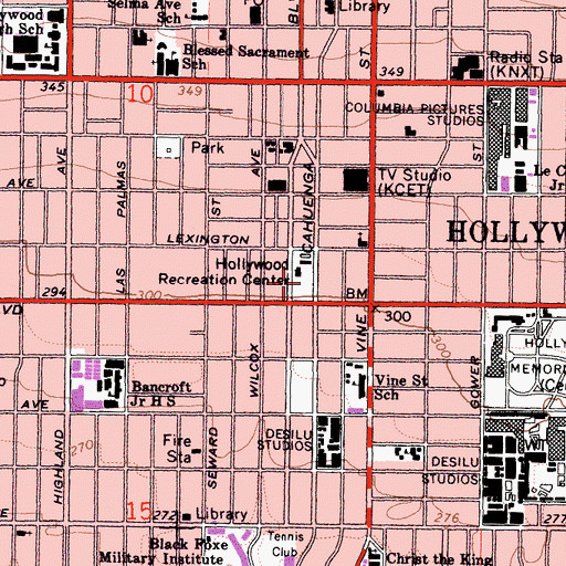 Topographic Map of Hollywood Recreation Center, CA