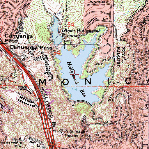 Topographic Map of Hollywood Reservoir, CA