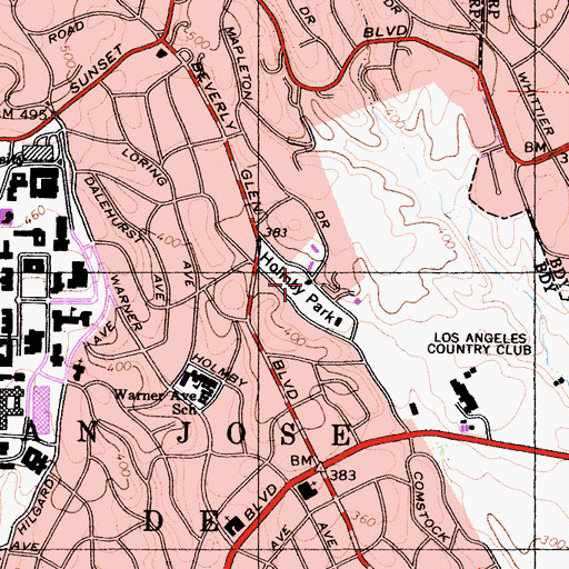 Topographic Map of Holmby Park, CA