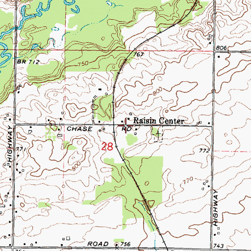 Topographic Map of Raisin Center Post Office (historical), MI