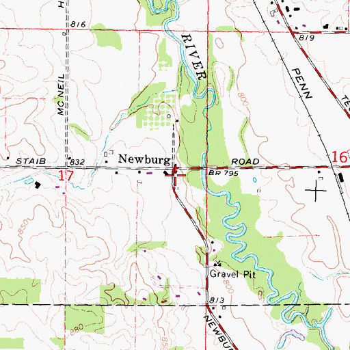 Topographic Map of Newburg Post Office (historical), MI