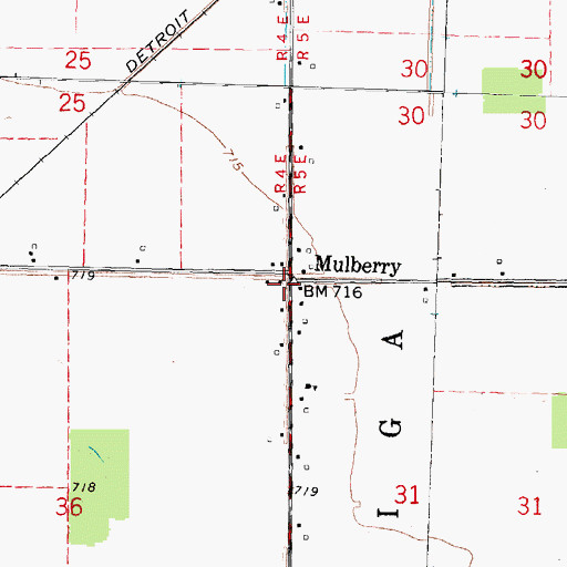 Topographic Map of Mulberry Post Office (historical), MI