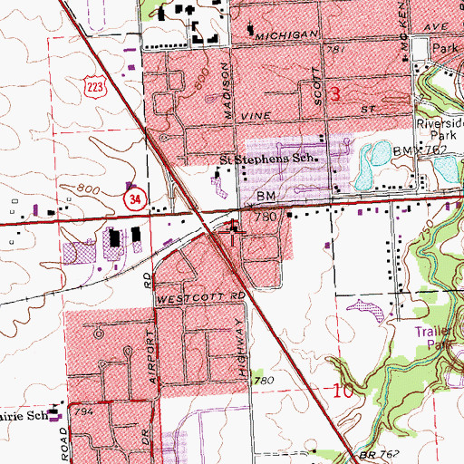 Topographic Map of Adrian Church of God, MI