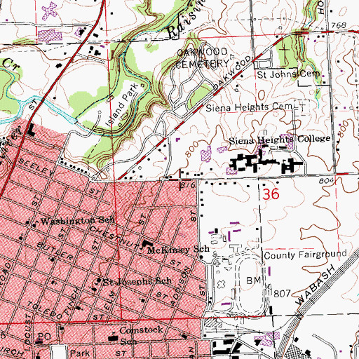 Topographic Map of Siena Heights Bible Church, MI