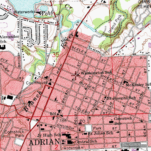 Topographic Map of Second Baptist Church, MI