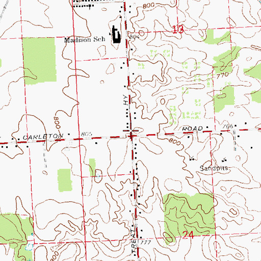 Topographic Map of Madison Church of the Nazarene, MI