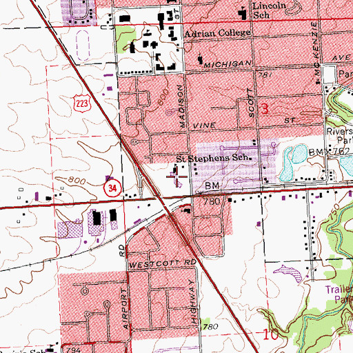 Topographic Map of Saint Stephen's Evangelical Lutheran Church, MI