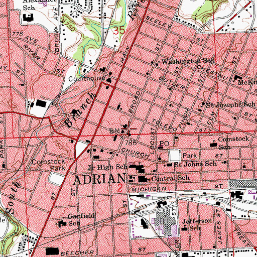 Topographic Map of First Presbyterian Church, MI