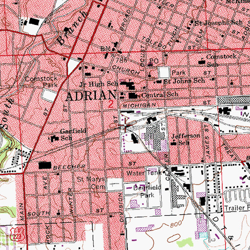 Topographic Map of Adrian Station, MI