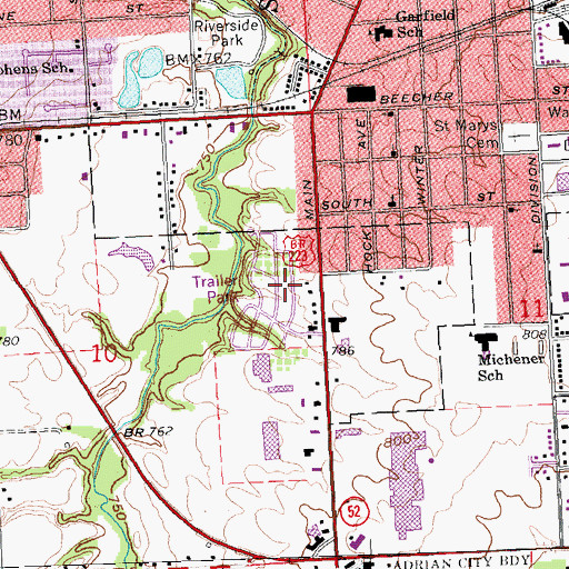 Topographic Map of Friendly Village of Adrian, MI