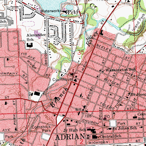 Topographic Map of Lenawee County Sheriff, MI
