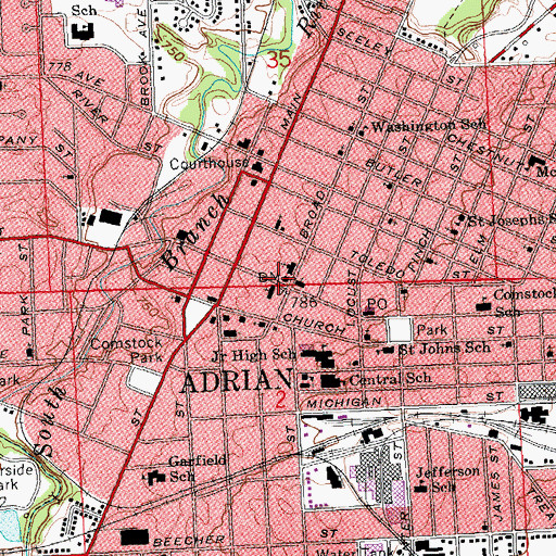 Topographic Map of Adrian Police Department, MI