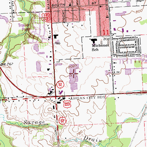 Topographic Map of Adrian Mall, MI