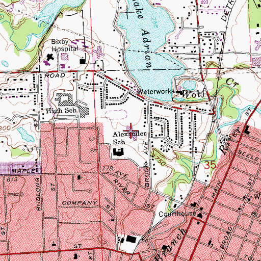Topographic Map of Adrian Middle School 7-8, MI