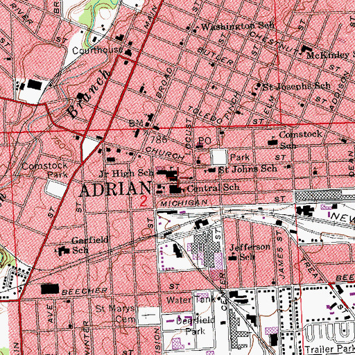 Topographic Map of Adrian Middle School 5-6, MI