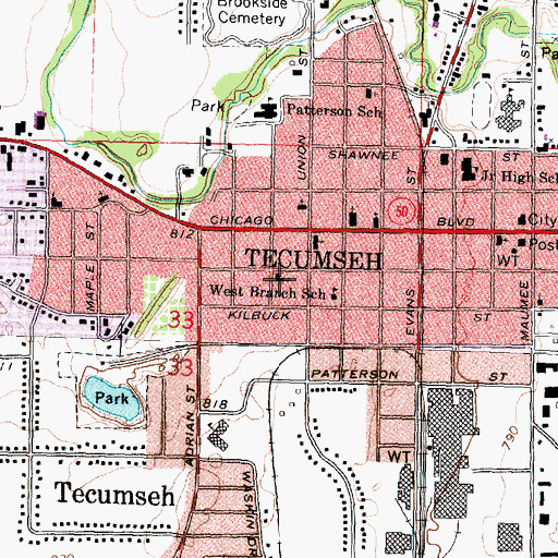 Topographic Map of Tecumseh Church of God, MI