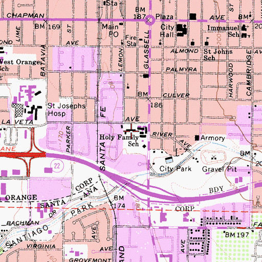 Topographic Map of Holy Family Cathedral School, CA