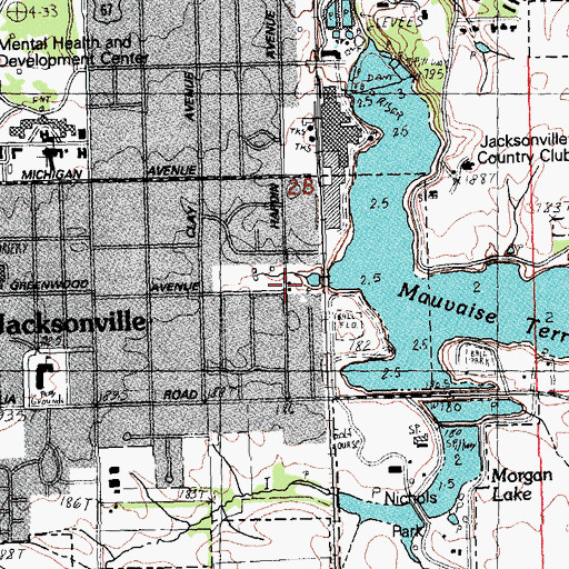 Topographic Map of South Jacksonville Number 1 Election Precinct, IL