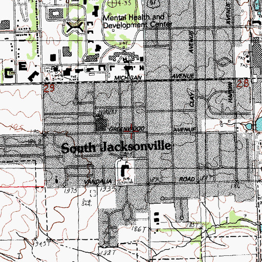 Topographic Map of South Jacksonville Number 2 Election Precinct, IL