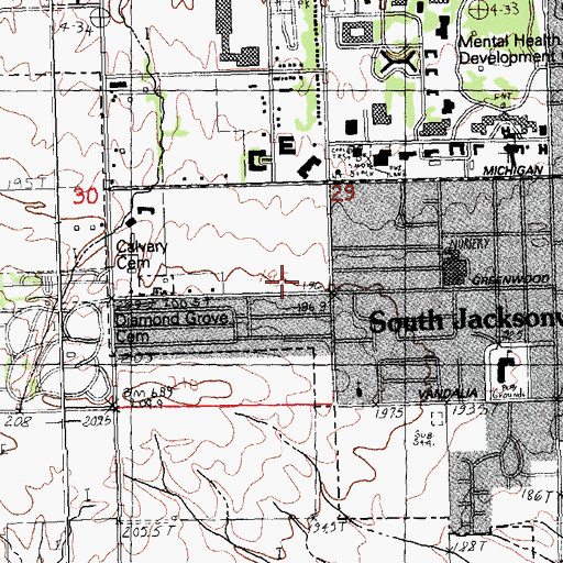 Topographic Map of South Jacksonville Number 3 Election Precinct, IL