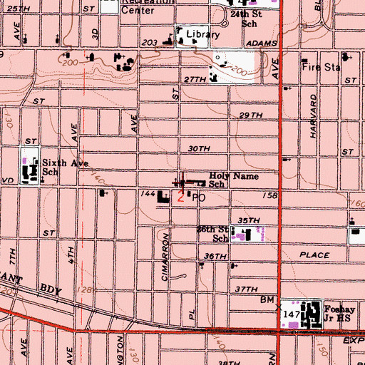 Topographic Map of Holy Name School, CA
