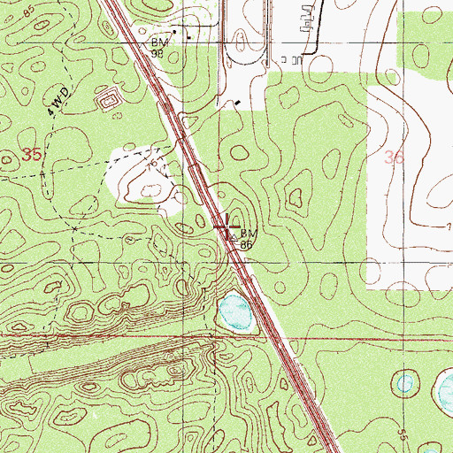 Topographic Map of Cross Florida Greenway - I-75 Overpass, FL