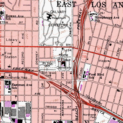 Topographic Map of Home of Peace Memorial Park, CA