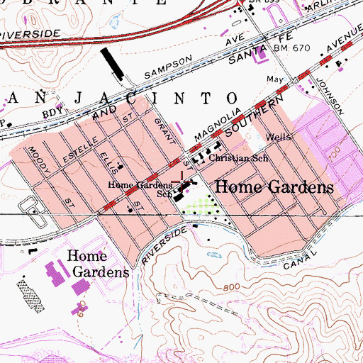 Topographic Map of Home Gardens Academy, CA