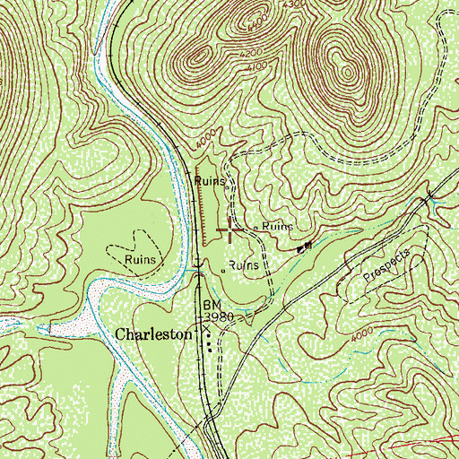 Topographic Map of Charleston (historical), AZ