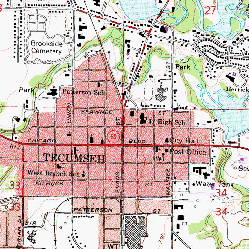 Topographic Map of Tecumseh Station (historical), MI