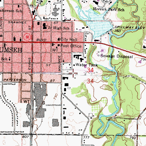 Topographic Map of Tecumseh Family Practice, MI