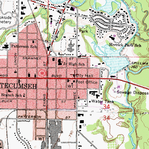 Topographic Map of Tecumseh Police Department, MI