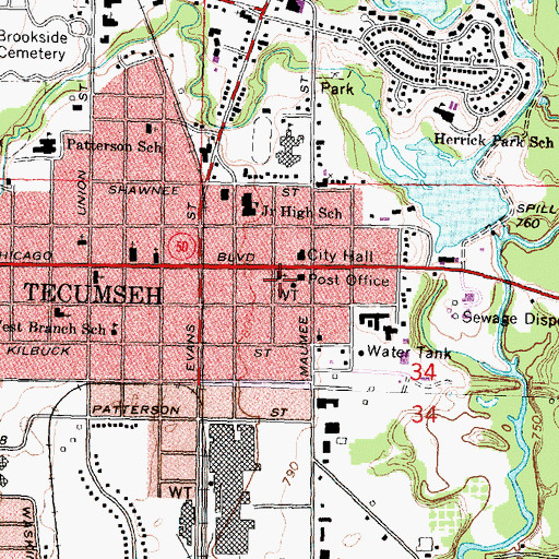 Topographic Map of Tecumseh Area Museum, MI