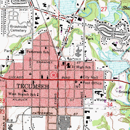Topographic Map of Tecumseh District Library, MI
