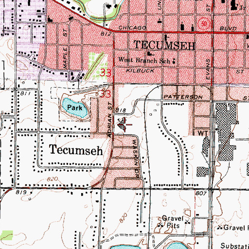 Topographic Map of Tecumseh Acres Elementary School, MI