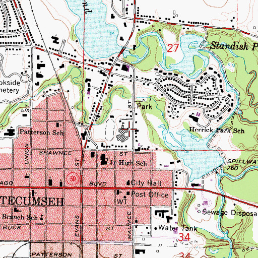 Topographic Map of Tecumseh Middle School, MI