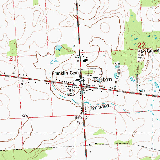 Topographic Map of Tipton Community Church, MI
