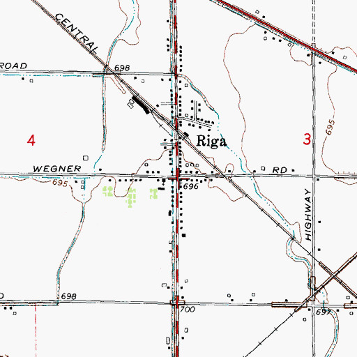 Topographic Map of Riga Post Office, MI