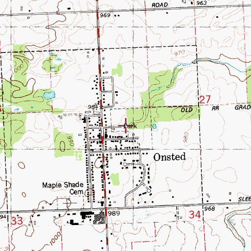 Topographic Map of Onsted Park, MI