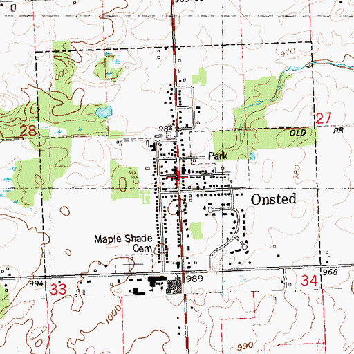 Topographic Map of Onsted Post Office, MI