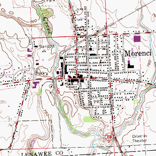 Topographic Map of Morenci Post Office, MI