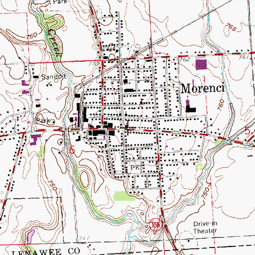 Topographic Map of Morenci United Methodist Church, MI
