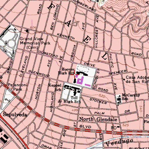 Topographic Map of Herbert Hoover Senior High School, CA