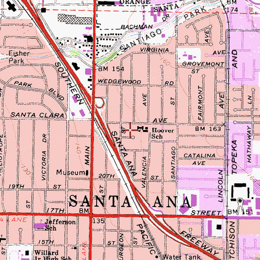 Topographic Map of Herbert Hoover Elementary School, CA