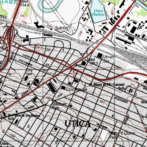 Topographic Map of Utica School of Commerce, NY