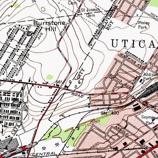 Topographic Map of F Eugene Romano Hall, NY