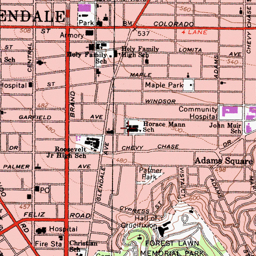 Topographic Map of Horace Mann Elementary School, CA