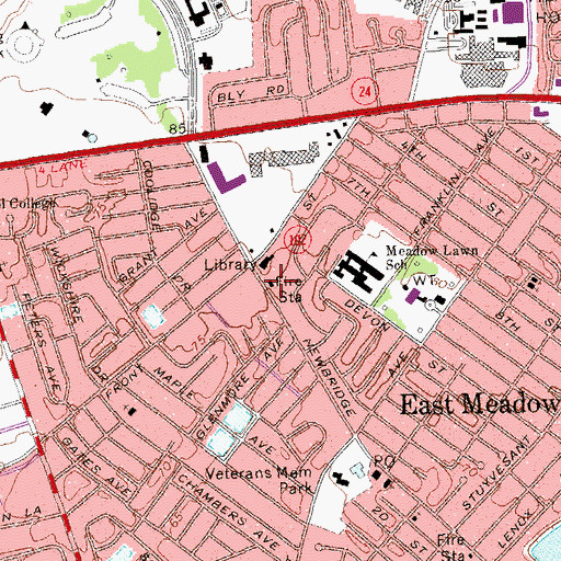 Topographic Map of East Meadow Fire Department Headquarters, NY
