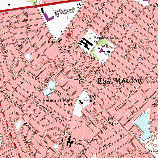 Topographic Map of East Meadow Fire Department Station 1, NY