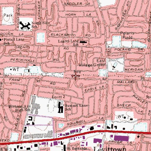 Topographic Map of Levittown Fire Department Station 2, NY